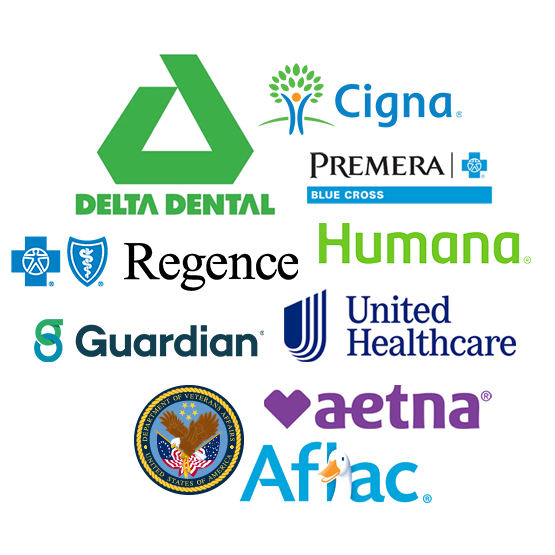 Insurance company logos, cigna, premera, delta dental, humana, regence, united healthcare, guardian, aetna, aflac etc.